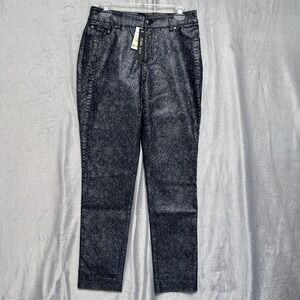 E39 By Eric Jeans Womens 6 Gunmetal Metallic Snake Print Straight Pants New